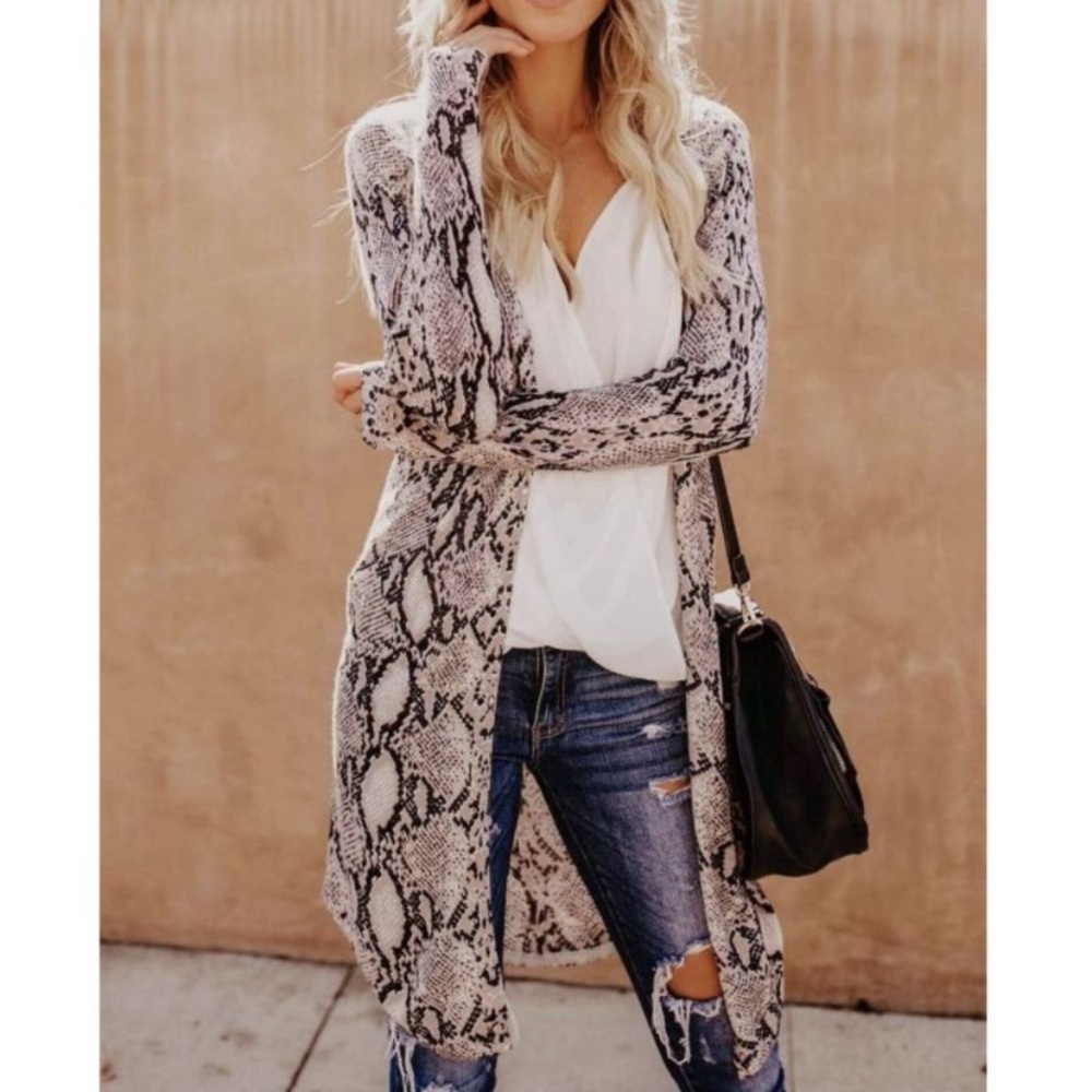 Snakeskin Print Cardigan Duster Sweater (S) - Picture 7 of 10